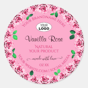 Etiqueta de produto, cor-de-rosa, com Rosas e logo