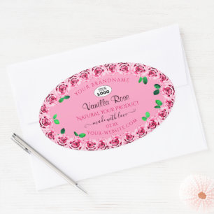Etiqueta de produto, cor-de-rosa, com Rosas e logo