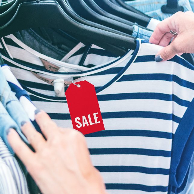 Etiqueta de Produto de Vestuário Moderno Red SALE (Classic Modern Red SALE Product Tag)