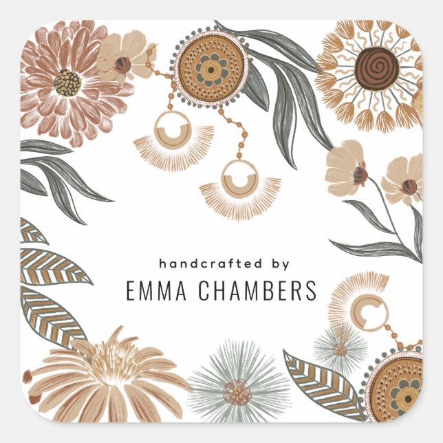 Etiqueta de Produto Floral Boho Designer (Frente)