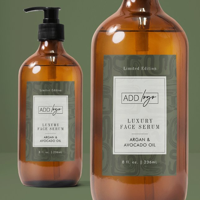 Etiqueta de Produto Impermeável com Padrão Boho Ve (modern abstract sage green cosmo bottle waterproof label with your logo and customizable colors)