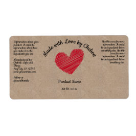 Etiqueta de produto "Made with Love", cor vermelha