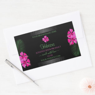 Etiqueta de produto preta Flores cor-de-rosa Palma