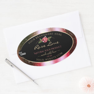 Etiqueta de produto preto Floral Logotipo verde co