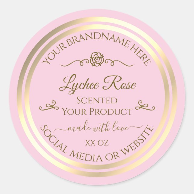 Etiqueta de produto rosa pastel Frame Dourado Rosa (Frente)