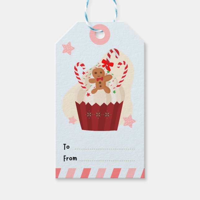 Etiqueta de Regalo con Cupcake de Jengibre Navideñ (Frente)