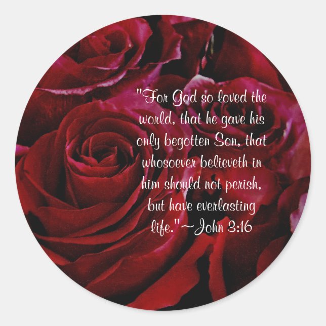 Etiqueta de rosa vermelha John 3:16 (Frente)