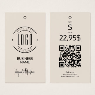 Etiqueta de roupa pendurada com código QR bege de 