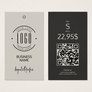 Etiqueta de roupa pendurada com código QR moderno