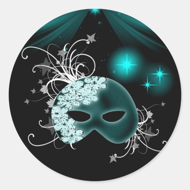 Etiqueta de Seal Azul Mardi Gras Envelope de Másca (Frente)