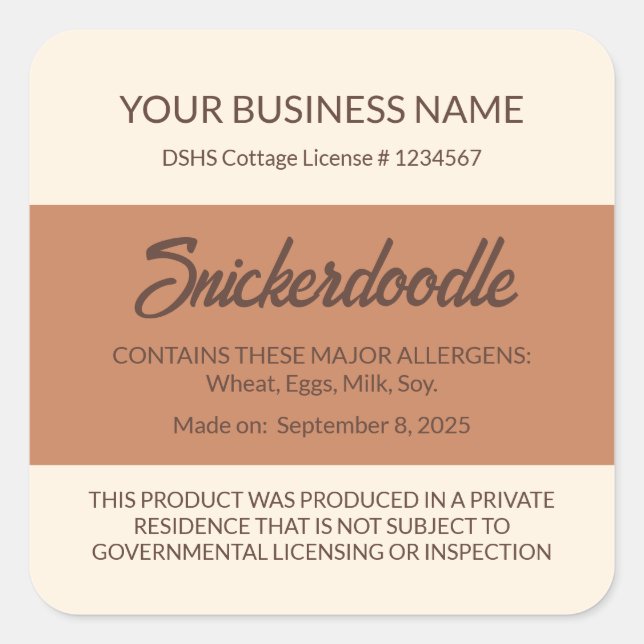 Etiqueta de Snickerdoodle da Lei de Alimentos de C (Frente)