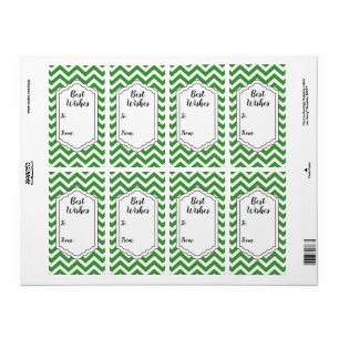 Etiqueta de Sticker de Casamento Chevron Verde e B