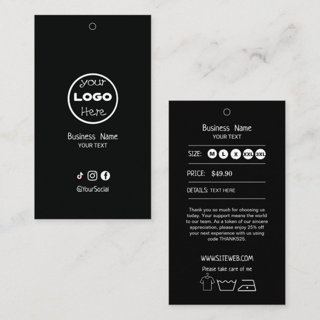 Etiqueta de Suspensão de Roupas com Preço e Logoti (Frente/Verso)