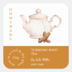 Etiqueta de Tea Raiz Turmerica do Conjunto