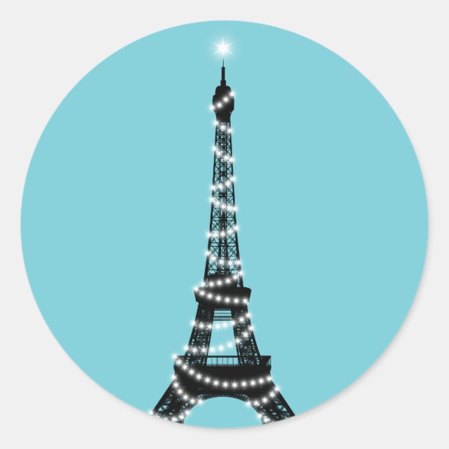 Etiqueta de torre Eiffel com brilho - turquesa (Frente)