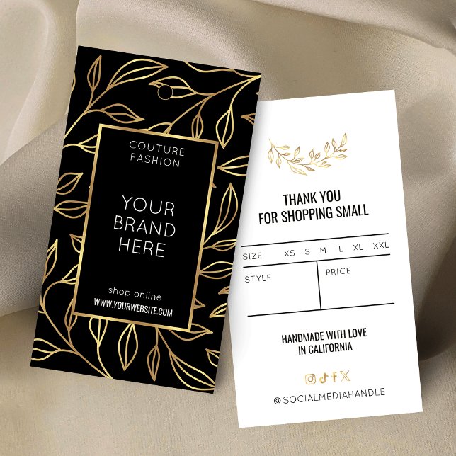 Etiqueta de travamento de clivagem de preto e Dour (Modern black and gold floral hang tag labels with faux gold effects )
