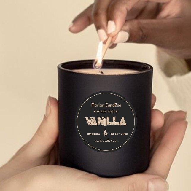 Etiqueta de Vela Personalizada Preta e Dourada (Criador carregado)