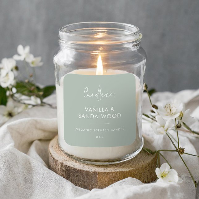 Etiqueta de Vela Personalizada Verde Sage Minimali (Criador carregado)