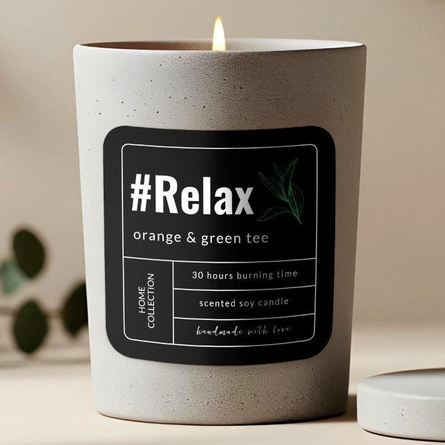 Etiqueta de Vela Preta e Branca Elegante Minimalis (Candle Craft Black & White Minimalist Elegant Square Sticker, Candle Sticker, Candle Label Design)