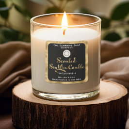 Etiqueta de velas de cera de soja a preto e dourad