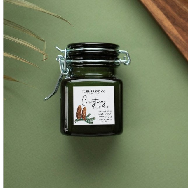 Etiqueta de Velas de Pinheiro de Natal (Christmas Holiday Pine Calligraphy Candle Label)