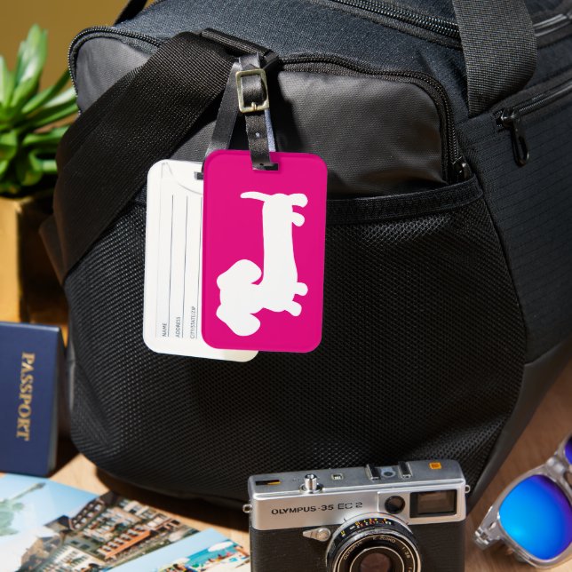 Etiqueta de Viagem de Bagagem Rosa Dachshund (Frente e Verso)