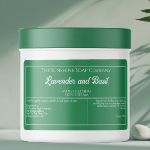 Etiqueta de vidro de cosmético branco e verde