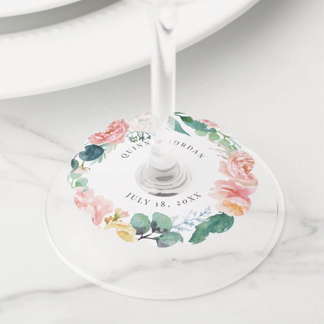 Etiqueta De Vidro De Vinho De Casamento Floral De  (Close Up)