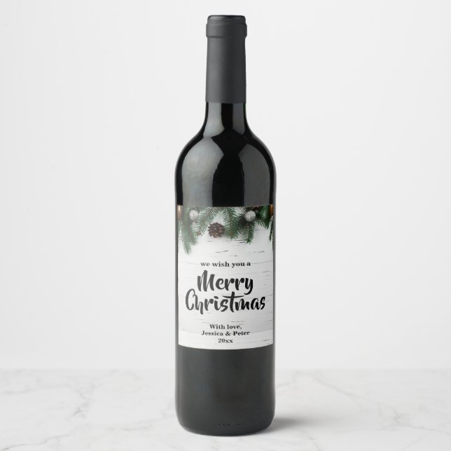 Etiqueta de vinho Árvore de Natal rústica alegre (Frente)