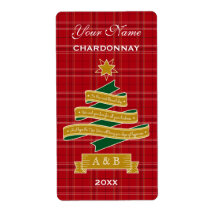 Etiqueta de vinho com faixa de Xadrez vermelha da