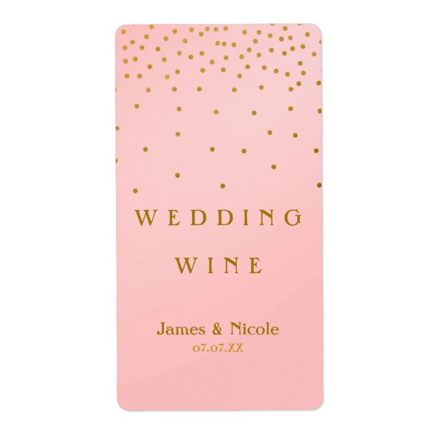 Etiqueta de Vinho com Pontos de Confete em Rosa e  (Frente)