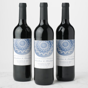 Etiqueta de Vinho de Casamento Blue Lace Mandala