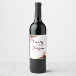 Etiqueta de Vinho de Casamento com Brilho Floral D