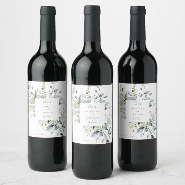 Etiqueta de Vinho de Casamento com Florais em Azul (Garrafas)