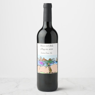 Etiqueta de Vinho de Casamento de Cena de Praia