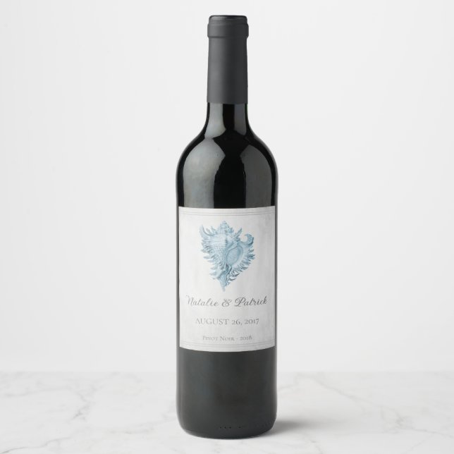 Etiqueta de Vinho de Casamento de Concha Azul (Frente)