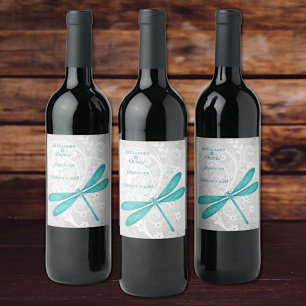 Etiqueta de Vinho de Casamento de Dragonfly Teal