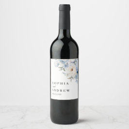 Etiqueta de Vinho de Casamento de Flores Azuis e B