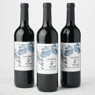 Etiqueta de Vinho de Casamento de Folhagem Azul e 