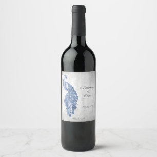 Etiqueta de Vinho de Casamento de Pavão Azul