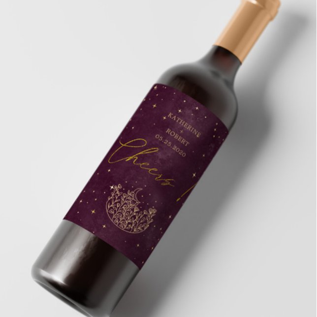 Etiqueta de Vinho de Casamento Dourado da Lua Cele (Criador carregado)