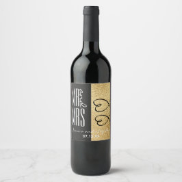 Etiqueta de Vinho de Casamento Dourado e Corações 