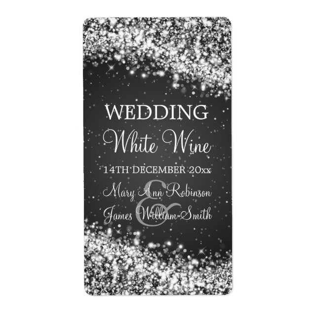 Etiqueta de Vinho de Casamento Elegante Negra (Frente)