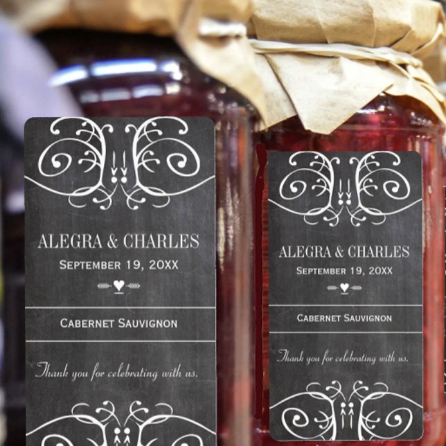 Etiqueta de Vinho de Casamento em Quadro Negro (Criador carregado)