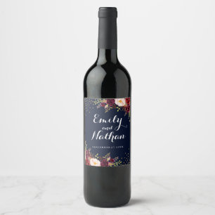 Etiqueta de Vinho de Casamento Floral Outonal Dour