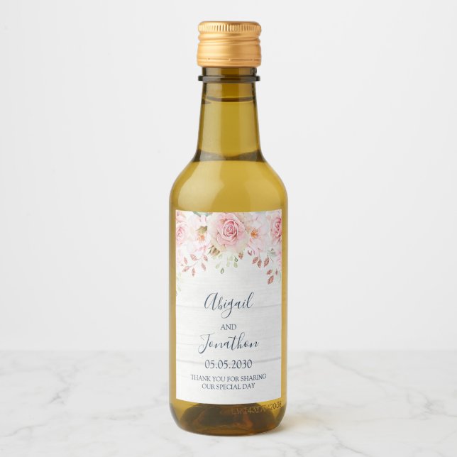 Etiqueta de Vinho de Casamento Floral Rosa Rústico (Frente)