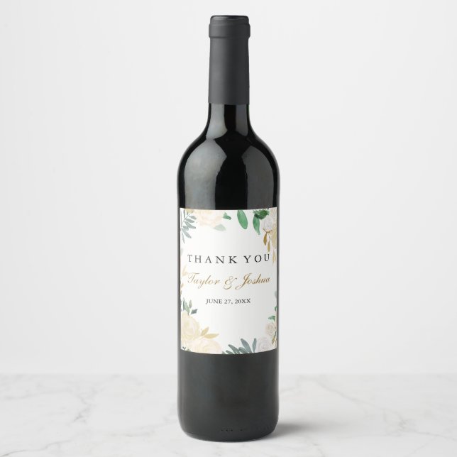Etiqueta de Vinho de Casamento Obrigado Coroa de B (Frente)
