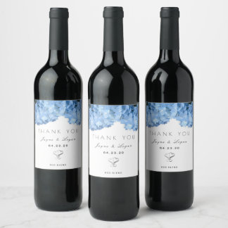 Etiqueta de Vinho de Casamento Pessoal Azul Floral
