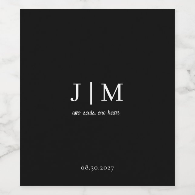 Etiqueta de Vinho de Casamento Preto e Branco Eleg (Rótulo Único)