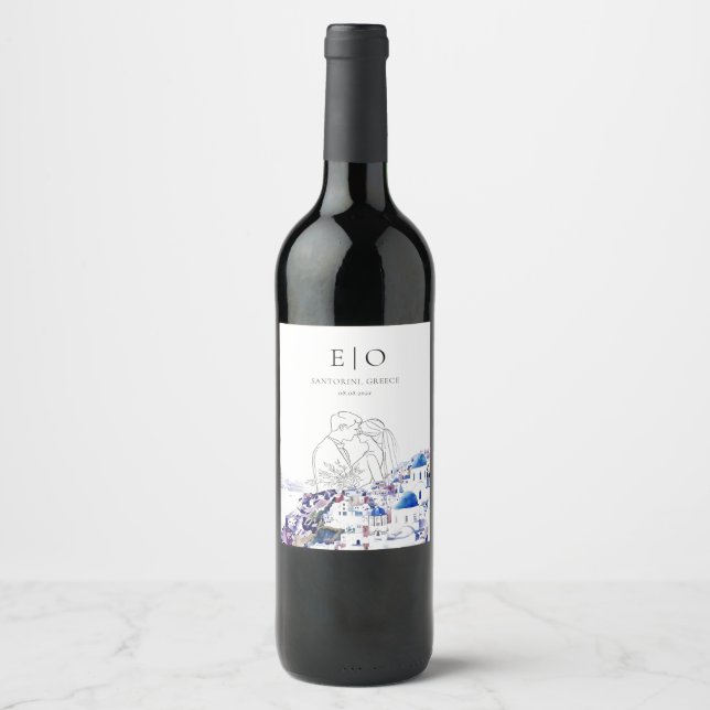Etiqueta de Vinho de Casamento Santorini - Edição  (Frente)